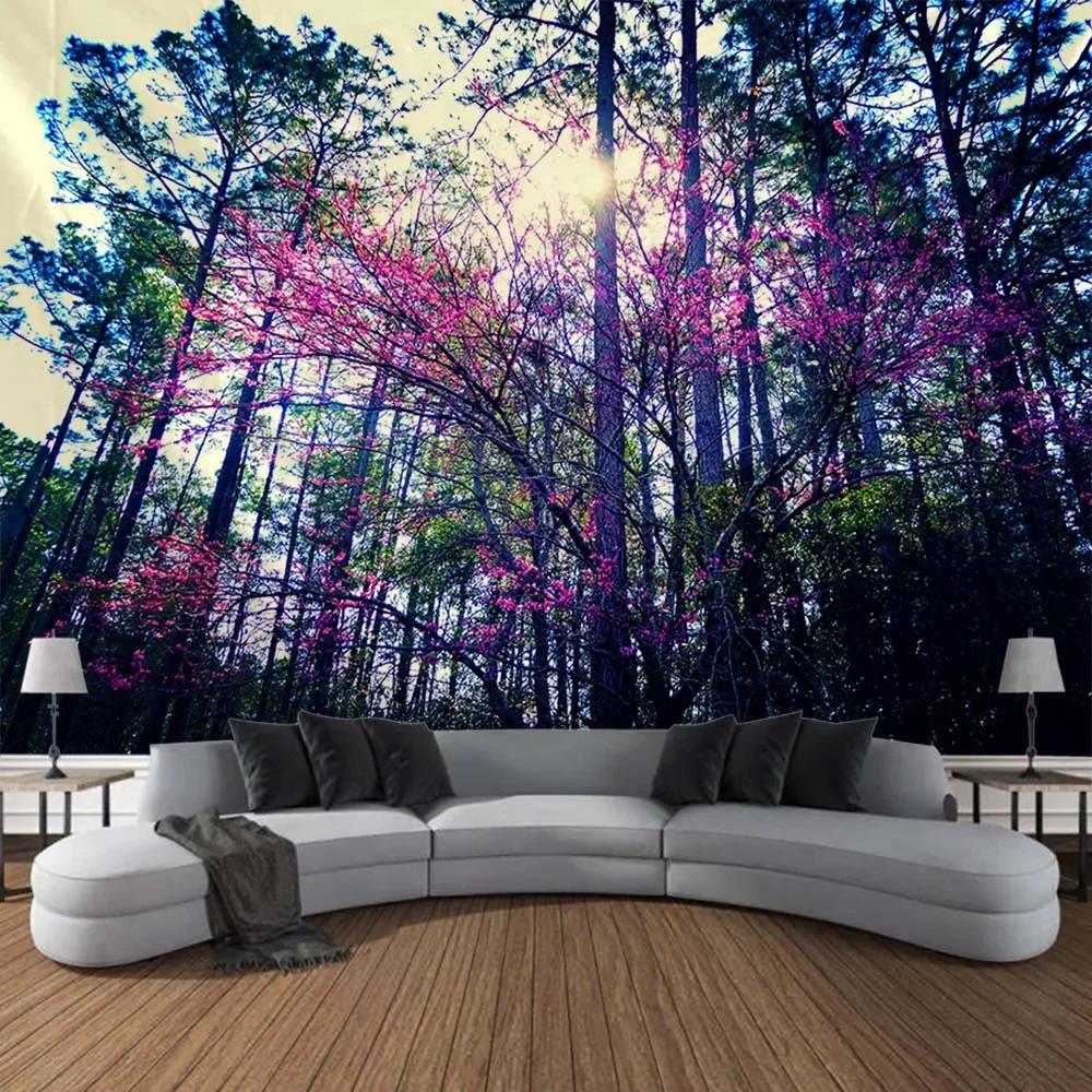 Forest landscape tapestry wall hanging living room bedroom fabric decoration background Bohemian hippie picnic mat bed sheet