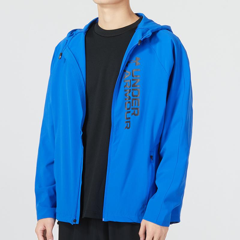 Under Armour Sports Alphabet Hooded Long Sleeve Pullover Jacket Men Tops Blue 1361502-486