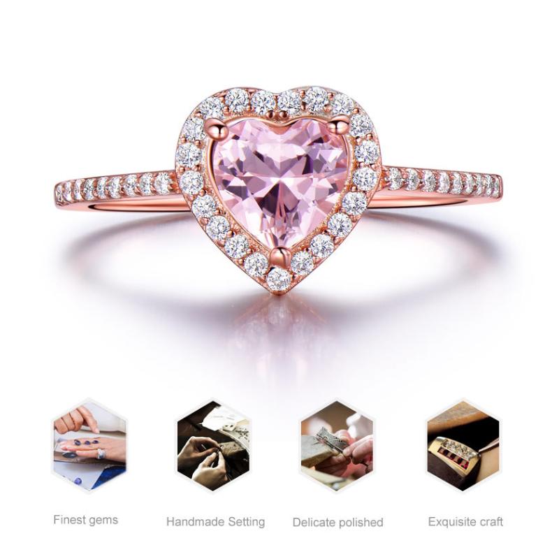 Gica Gema Ring S925 Sterling Silver Nano Morgan Stone Pink Heart-shaped Full Diamond Ring  Fine Jewelry Wedding Engagement Party Gift 