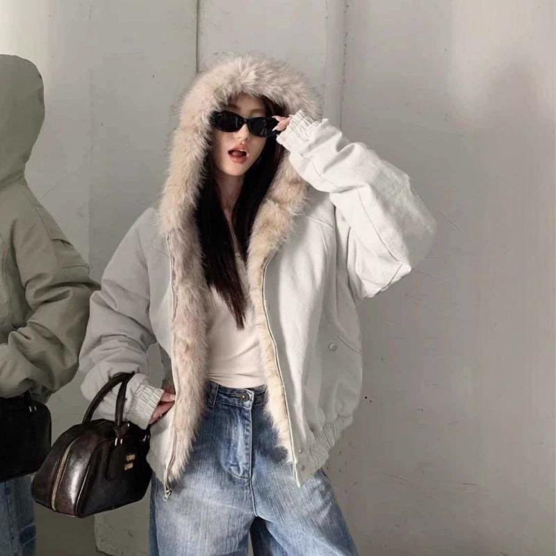 Retro mountain carving fur collar hooded cotton clothes for women in winter, new design thickened cotton-padded short coat