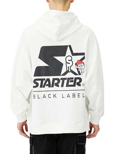 IMPROMES Pánská fleecová mikina s kapucí přes hlavu SIDEWAY STANCE x STARTER BLACK LABEL, Bílá, 70198