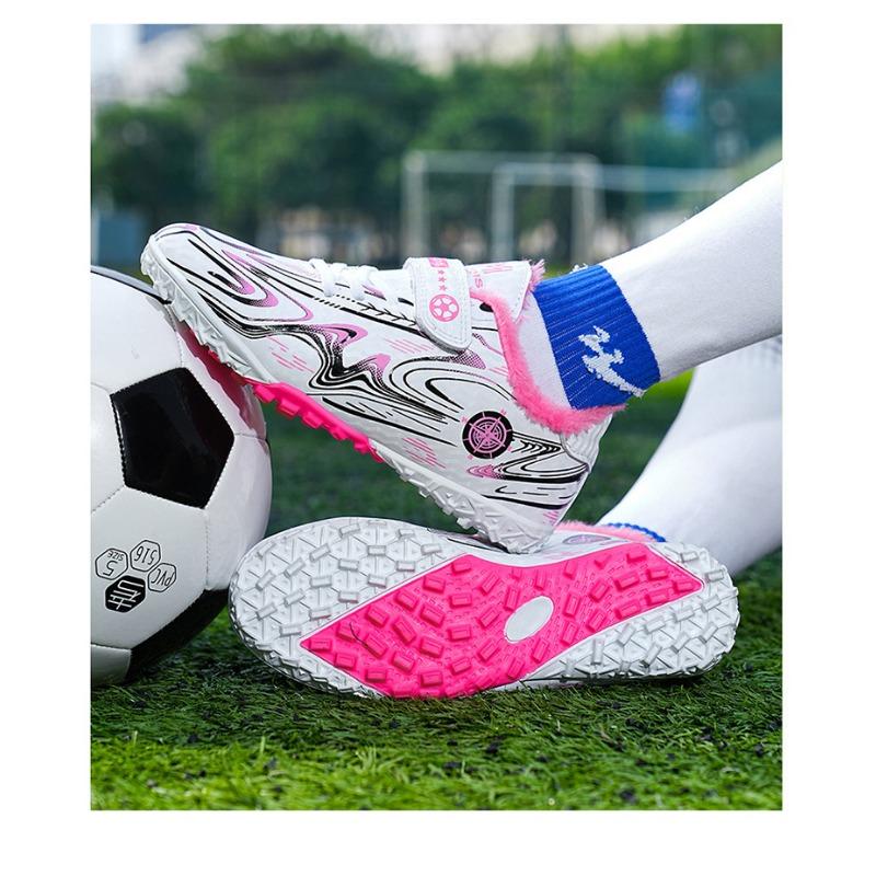 Kids' Fleece-Lined Soccer Shoes Non-slip Turf Sole Strap Breathable Printed Football Boots