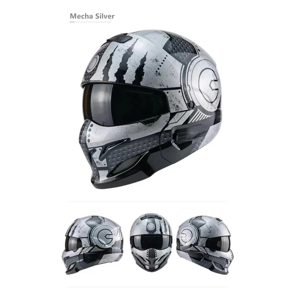 Scorpion Vintage Motorcycle Biker Helmet 368 Mecha Silver Full Face Warrior Combination Harley Retro Headgear
