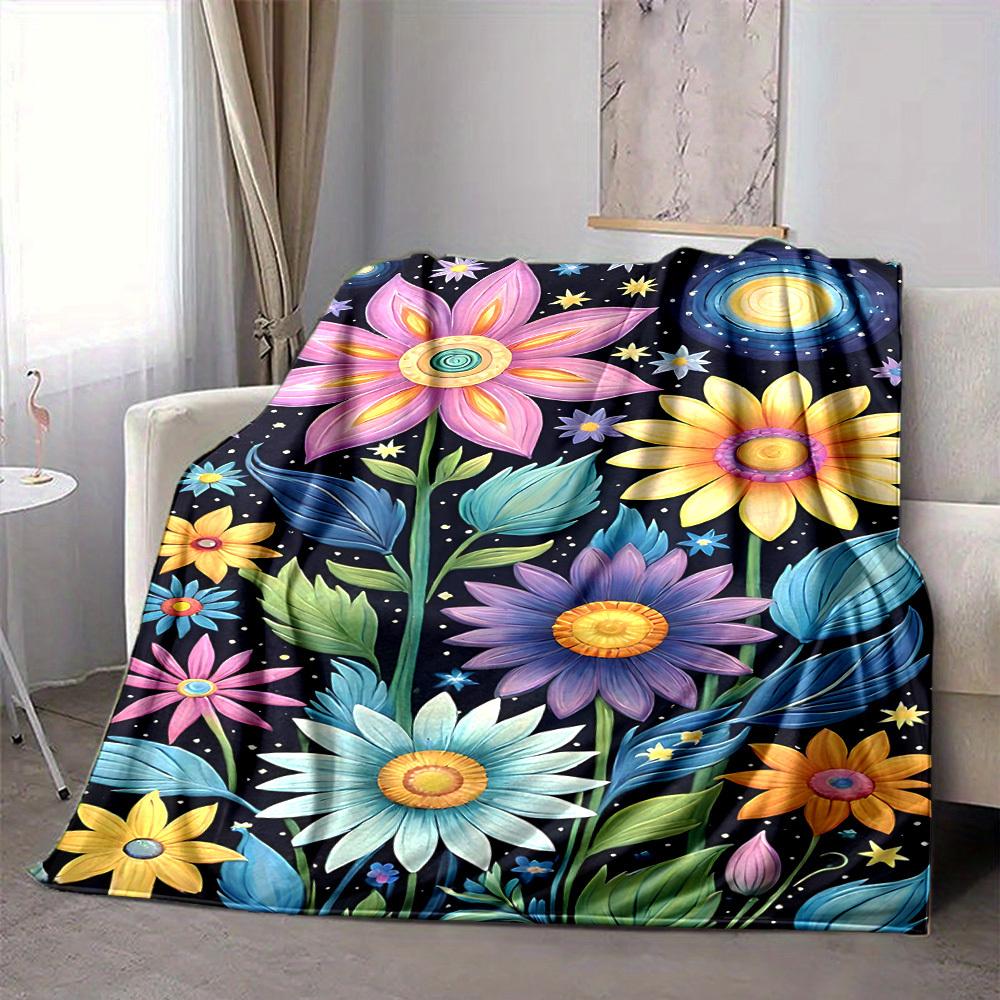 1pc Floral Fantasy Lightweight Flannel Blanket, Comfortable and Warm Blanket, for Office and Camping Sofa Bed, Livingroom048