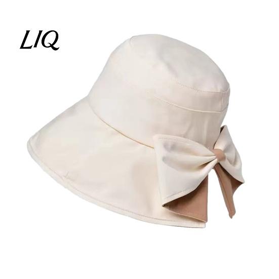 Spring Autumn Sun Hat Women Summer Hat, Back Bowknot Fisherman Wide Brim UV Protection Travel Bucket for Outdoor Hiking Fishing Beach Use Casual