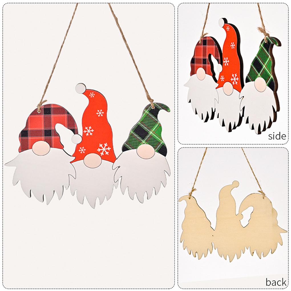 Christmas Gnome Hanging Decoration Doorplate Indoor Outdoor Scene Layout Wall Window Wood Craft Sign Pendant Holiday Pendant