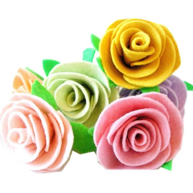 Assorted Colors 30pcs Rose Felt Applique Kits Flower Felt Scrapbooking Non-Woven Stickers Sew On Applique Felt Pads for DIY Handcraft Decoration