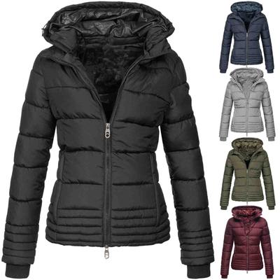 Women's Long-sleeved Plus Velvet Corduroy Slim Cotton Short Hooded Warm Solid Color Jacket Coat