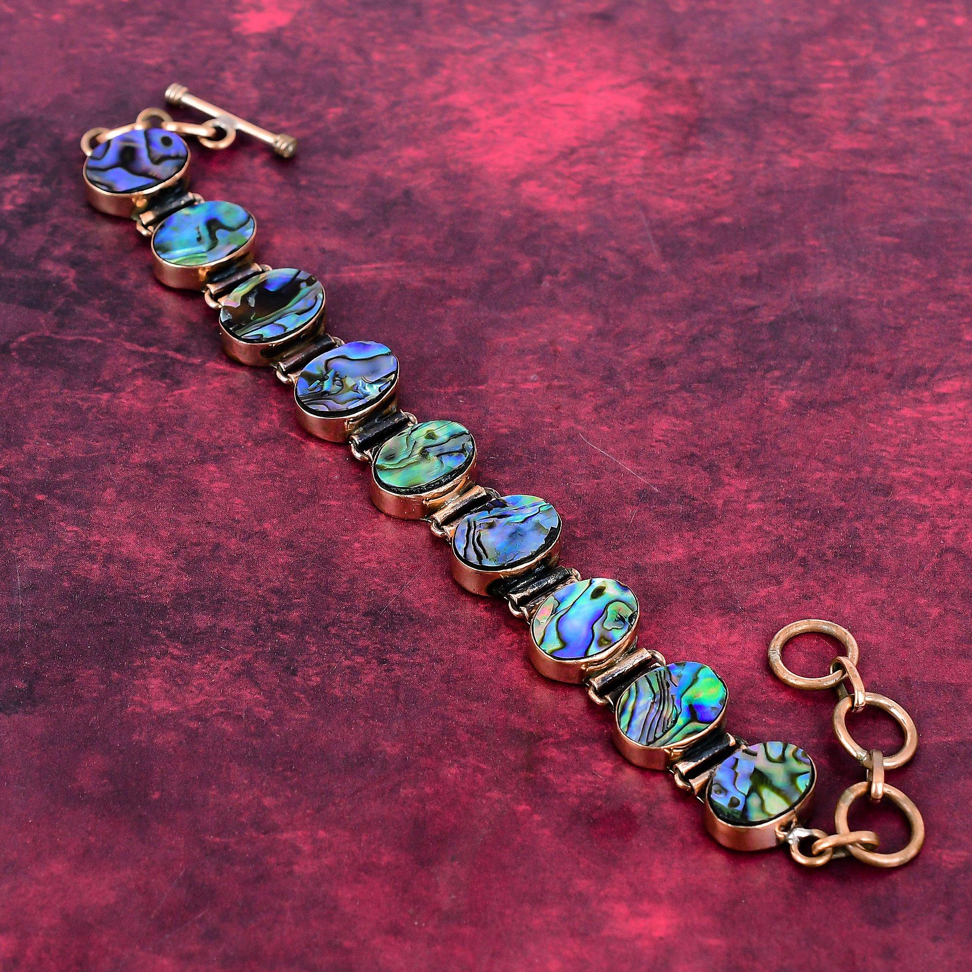 Браслет с драгоценным камнем из раковины абалона Медный регулируемый браслет-цепочка Ручная работа Adjustable
