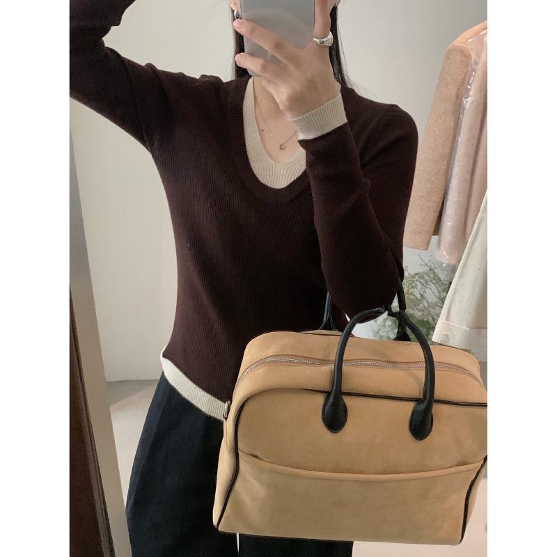 Trendy Retro Fake Two-piece Knitted Sweater Women's Autumn and Winter Collar Sexy Contrasting Color Inner Bottoming Shirt Top