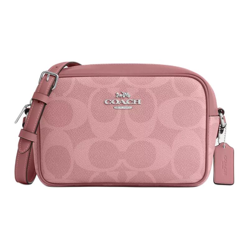 Coach JamieCamera 22 Maxi Silver Metal Hardware Coated Canvas Crossbody Bag Small Women’s Dark Pink
