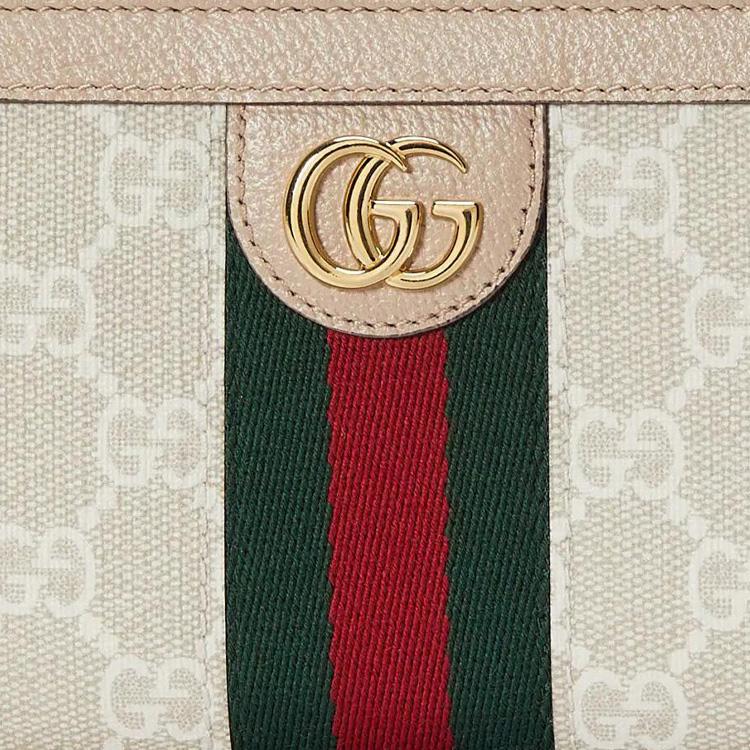 Gucci Ophidia Logo GG Gold Label Striped Web Full Zip Canvas Wallet Women Wallet White Pink 523154-UULAG-9682