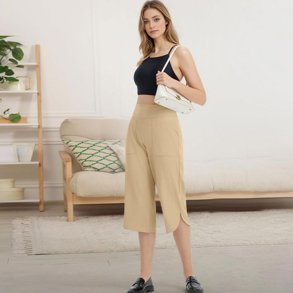 Women's Pants With Pockets Capris Pants For Women Yoga Leggings  Loose High Waist Crop Workout Pants Summer