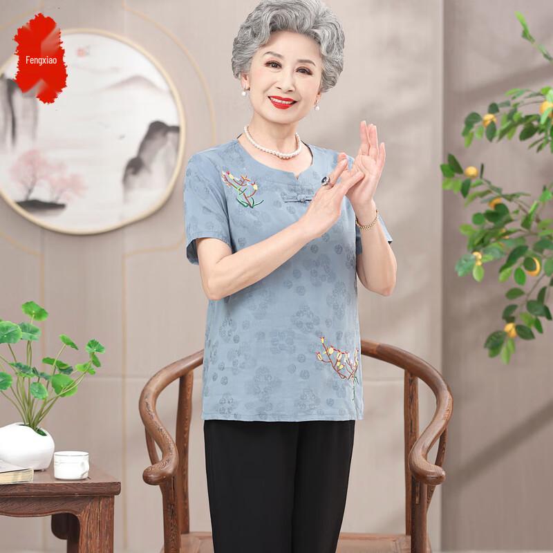 Летний набор из вышитых цветочных футболок для пожилых женщин 2XL