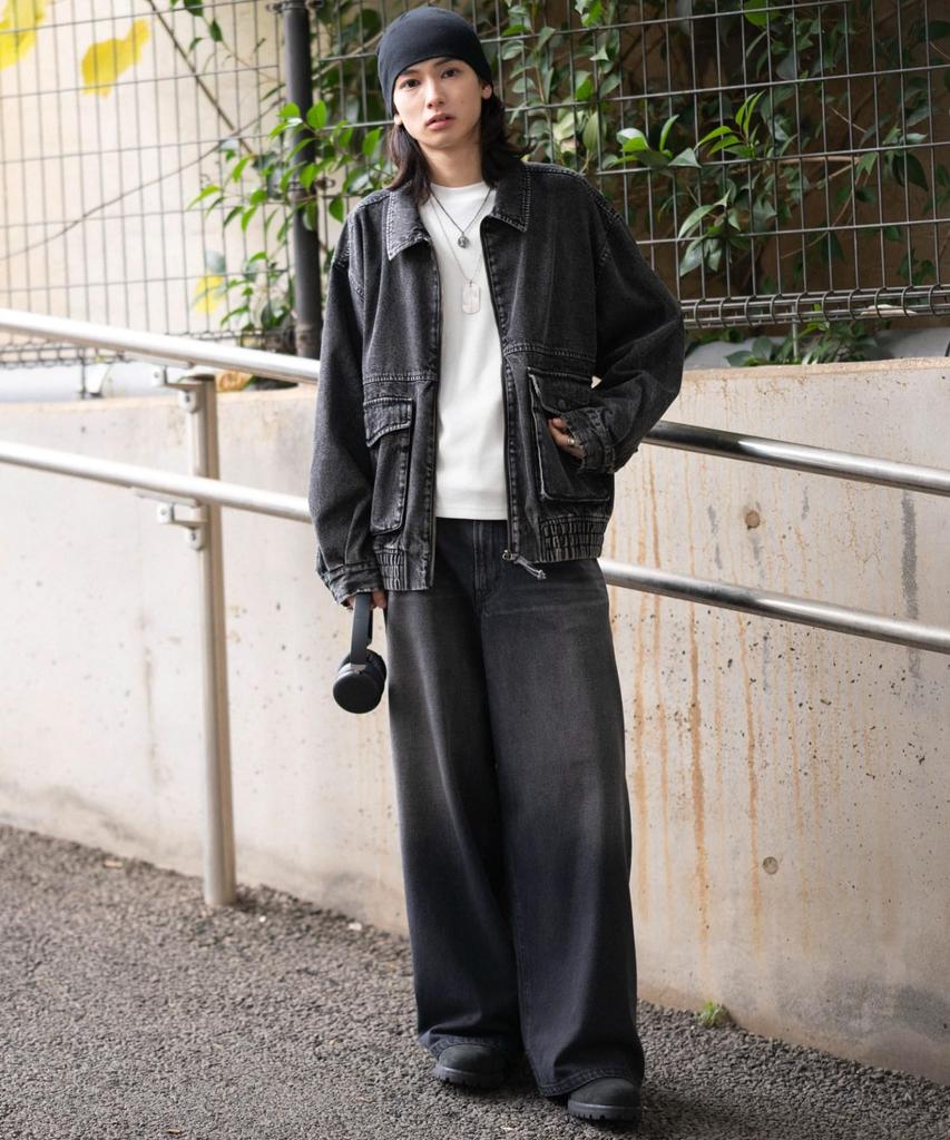 WEGO Unisex Flight Korean Loose Size Denim Sonata Men's Jacket, Outerwear, Streetwear, Style, Fit, Oversized, Winter/Spring Clothes, L, Black,