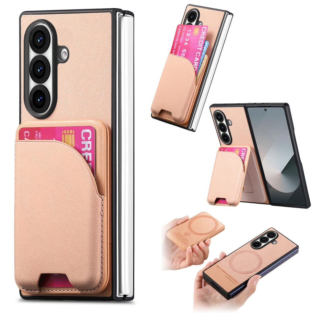 Für Samsung Galaxy Z Fold7 5G Magnetische Hülle Ständer Denim-Textur Leder-Rückseite mit Abnehmbarer Kartenhalter-Tasche