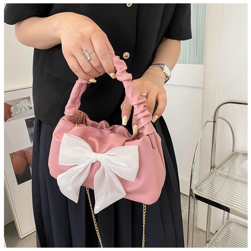 Fashion Bow Knot Small Shoulder Bag Trendy Chain Crossbody Bag Cute Faux Leather Mini Handbag for Women