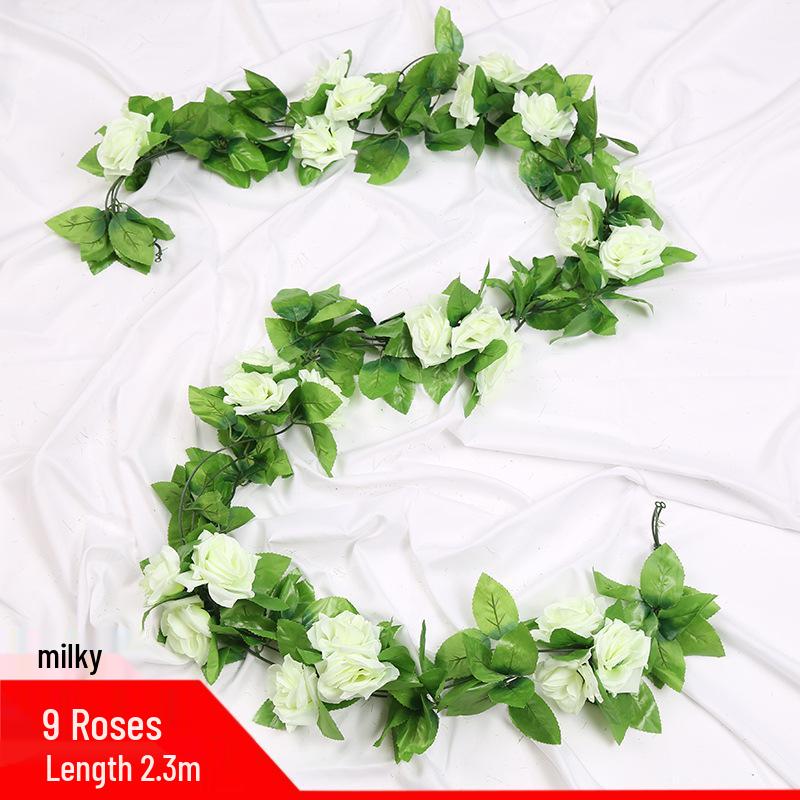 Artificial Rose Vine Ceiling Decor with Rattan for Living Room and AC Pipe Cover