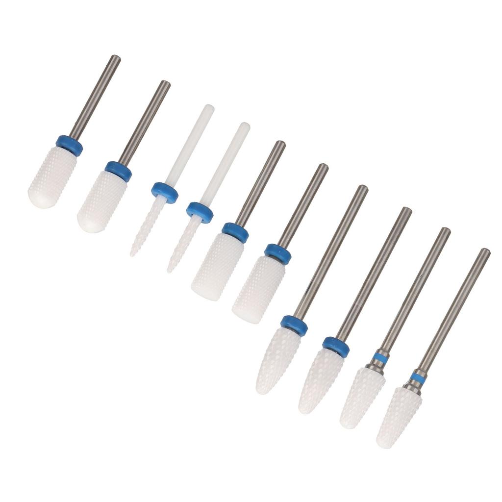 10pcs Nail Drill Bits Set Home Salon Novice Ceramic Cuticle Remover Bits with 20 Hole Storage Box
