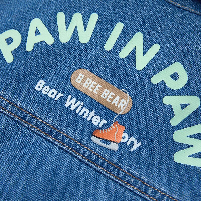 PawinPaw Cartoon Bear Baby Boy Fleece-Lined Denim Jacket