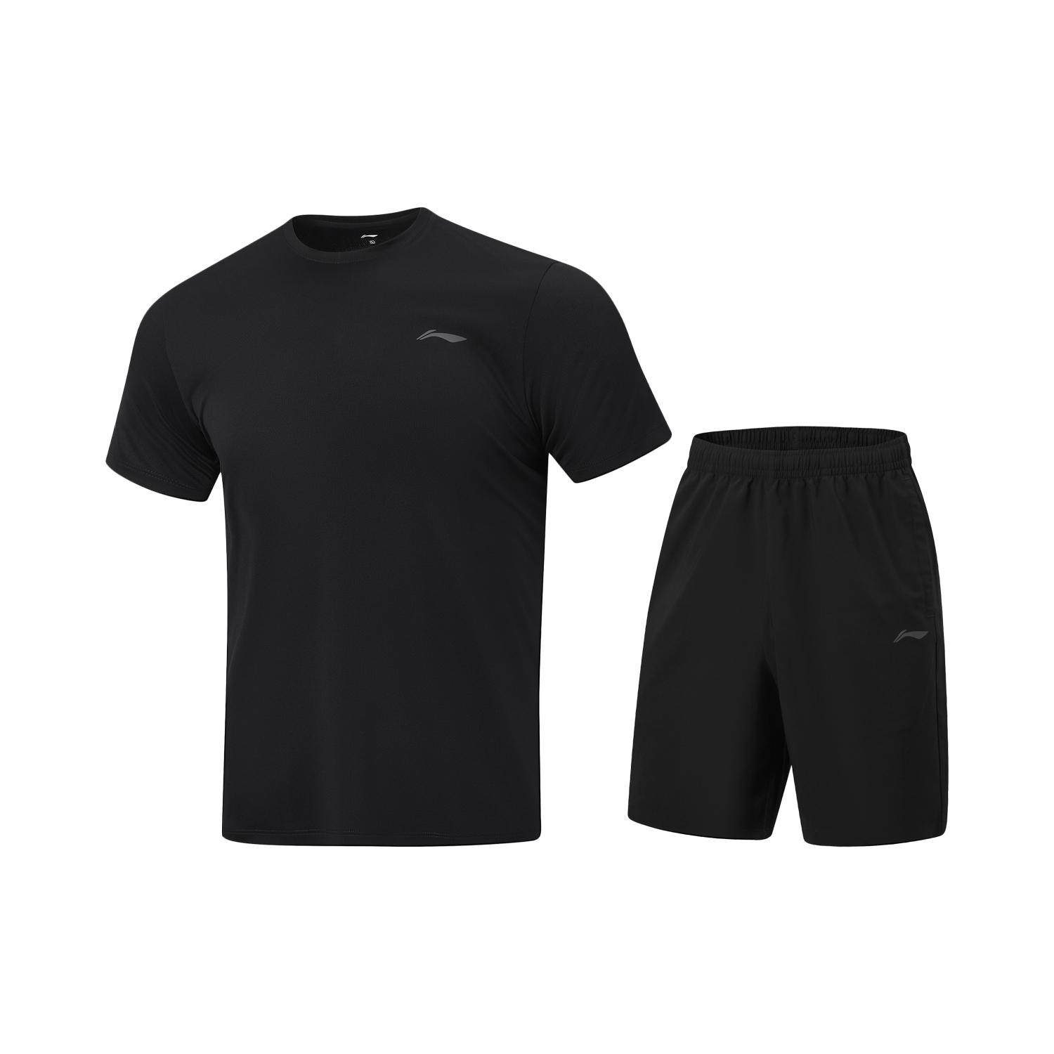 Li-Ning Fitness Series Round Neck Logo Letter Stitching Set Men sets AWBW087-1 M