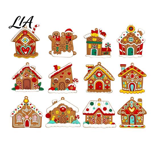 Decorative Cookie Style Tree Hanging 12/16/24PCS Wooden Christmas Ornaments, Gingerbread Man & House Decorations, Lightweight Xmas Charms Ornaments