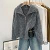 Women Autumn Winter Retro Solid Double Zipper Sweater Lazy Style Loose Knitted Turn-down Collar Cardigan Tops