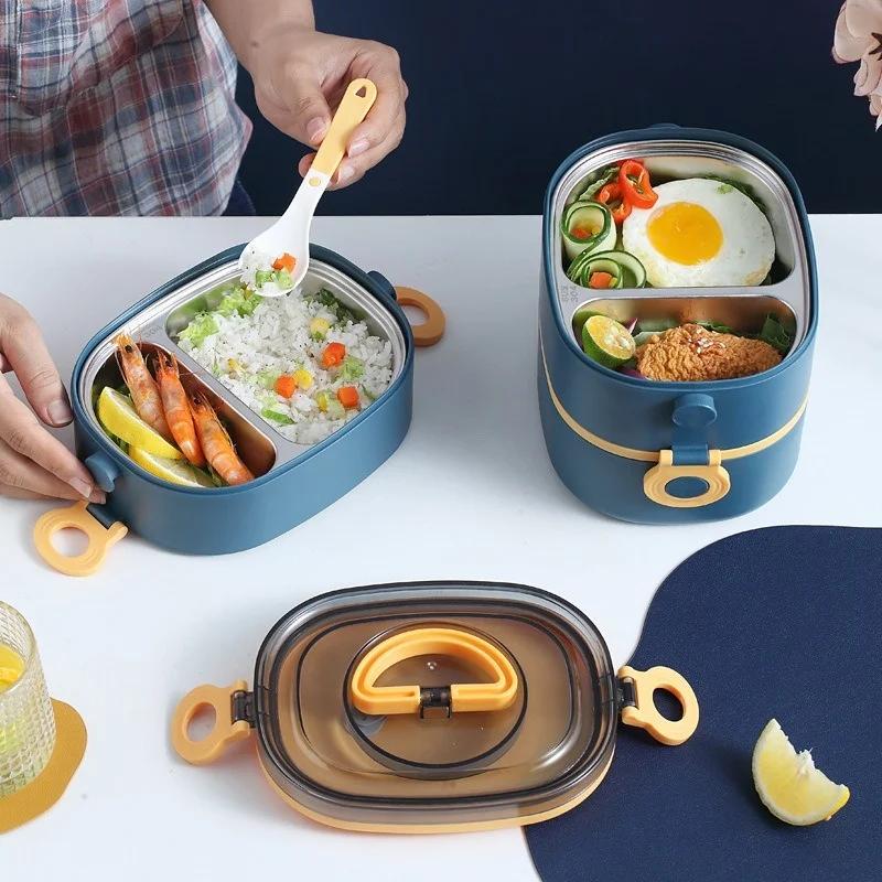 2000ML Lunch Box Stainless Steel Portable 3 Layer Children Student Bento Box Leakproof Microwavable Food Container School Travel