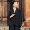 Johnature Women Vintage Shirts Tops Spring Chinese Style Solid Color Stand Long Sleeve Pockets Blouses