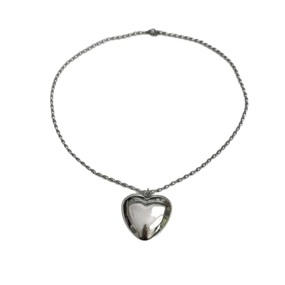 Exaggerated Personality Sliver Color Stereo Bright Surface Heart Shape Pendant Necklace for Women Korean Simple Jewelry Gifts