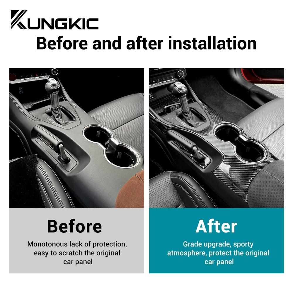 Real Soft Carbon Fiber Sticker For Ford Mustang GT Dark Horse EcoBoost 2024 2025 EPB/Handbrake Version Gear Shift Water Cup Trim