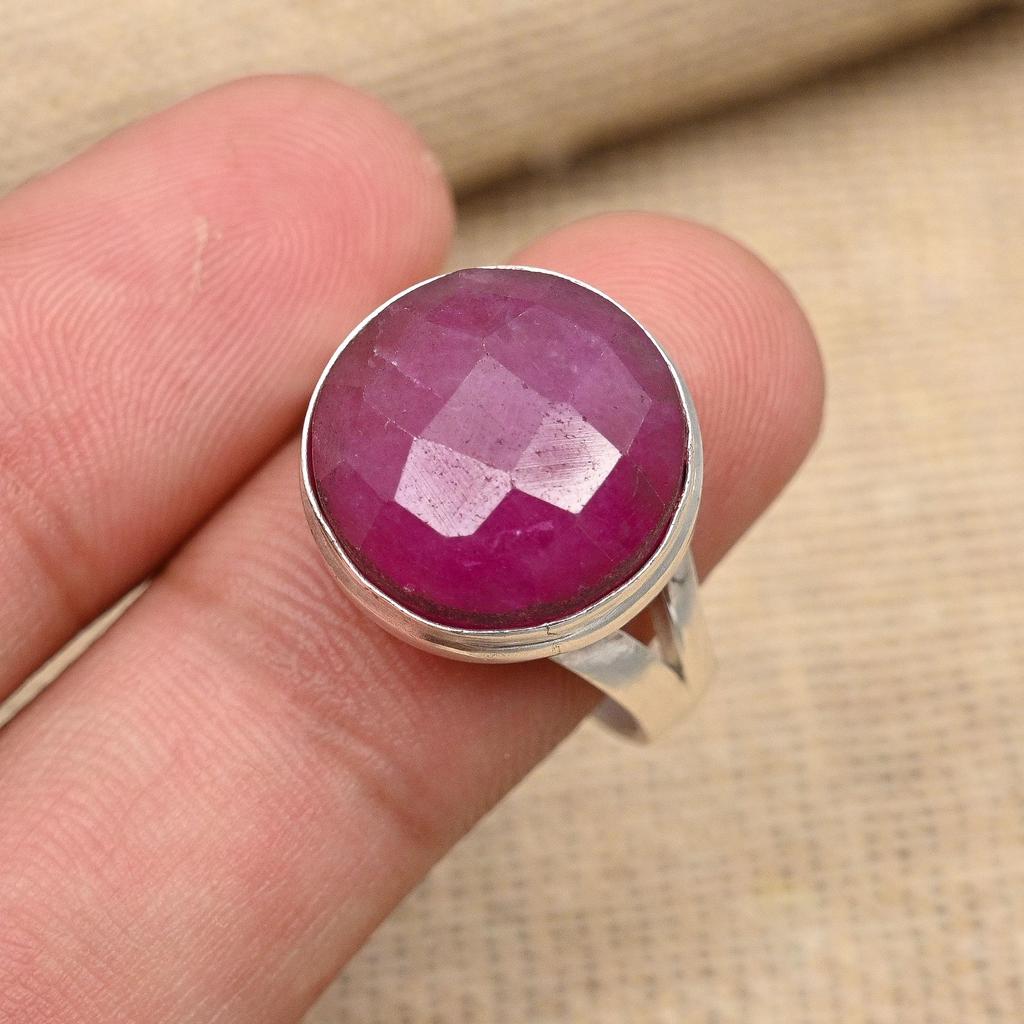 Kashmiri Red Ruby Gemstone Handmade Solid 925 Sterling Silver Ring Jewelry