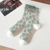 Autumn Winter Mid Calf Socks for Women Japanese Embossed Floral Cotton Socks Court Retro Ethnic Artistic Style Soft Casual Socks