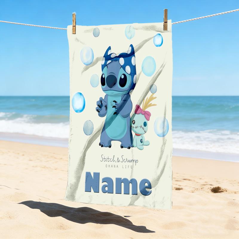 Custom Name Stitch's Sign Stylish Digital Printing Beach Towel Quick‑Drying Absorbent Blanket for Beach Pool Gym Travel