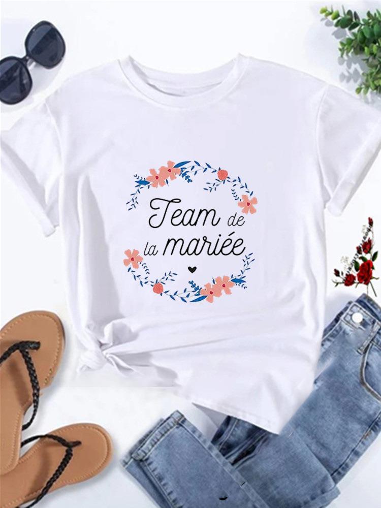 Floral Wreath French Bridal Team Womens TShirt Future Mariée Printed Short Sleeve Casual Top Bachelorette Party Gift