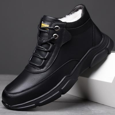 Fashion Winter Men Boots Outdoor with Fur Leather Mens Bussiness Cotton Shoes Casual Warm Snow Boots Men Leisure Boots Bota Masculina