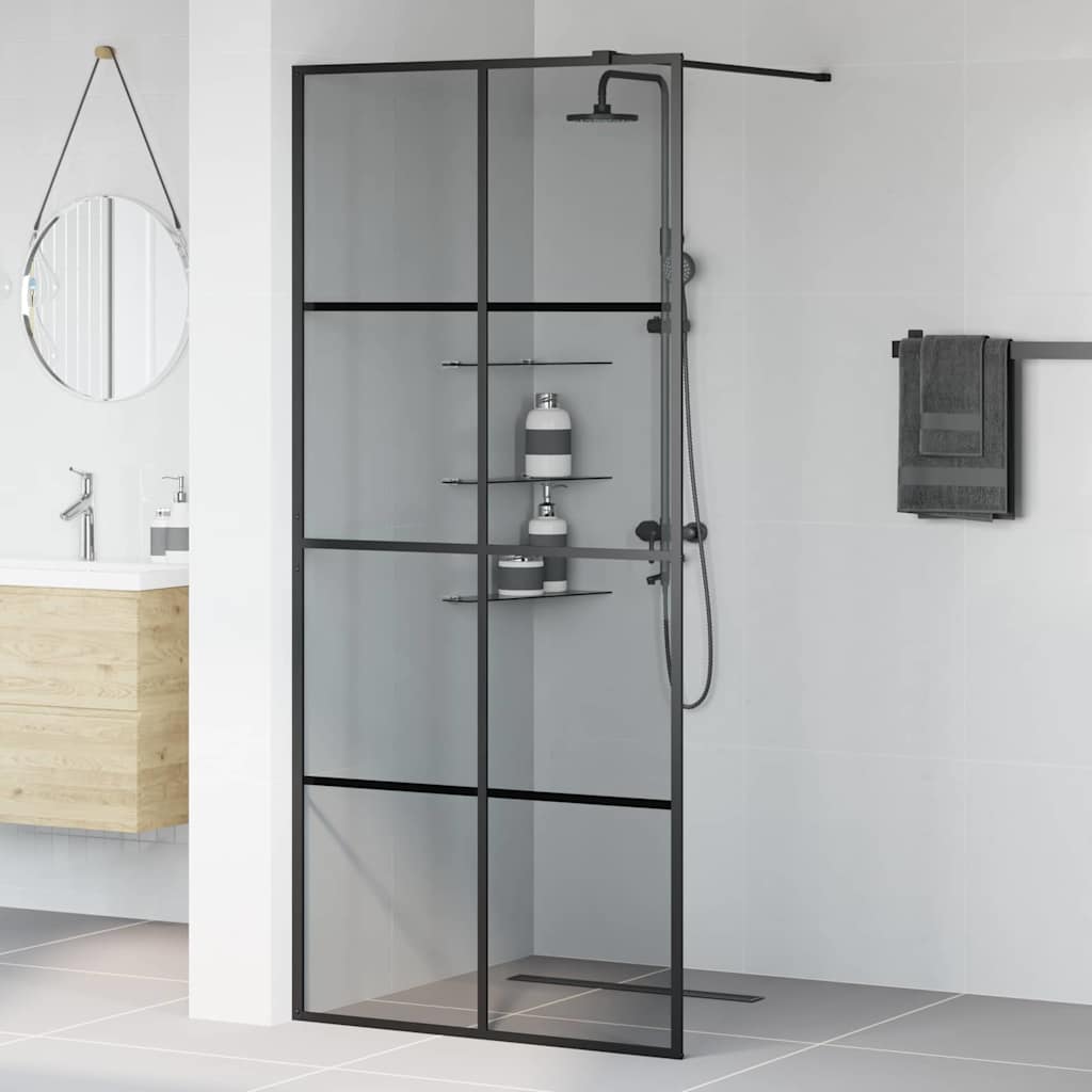 Walk In Shower Screen Black 90 X 195 Cm Tempered Glass