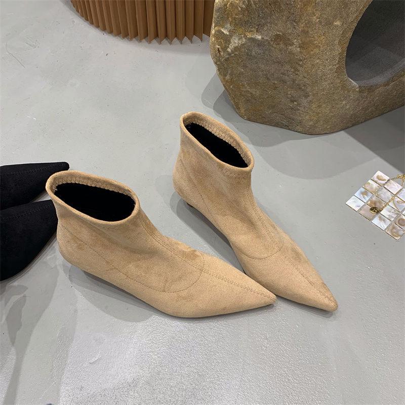 

Women s Black Pointed Toe Stiletto Boots - Soft Sole, Elastic, Versatile, Low Heel, Ankle Length, Autumn/Winter Style 40