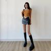 V-shaped Design Exposed Navel PU Leather Skirt Women Sexy Package Hip Side Slit Shorts Skirts Harajuku Streetwear Female Bottoms