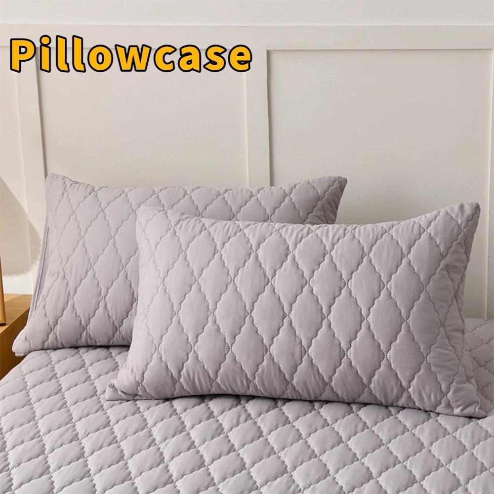 2pcs Nordic Style Quilted Pillow Case Breathable Solid Color Waterproof Pillowcase Machine Washable Jacquard Pattern