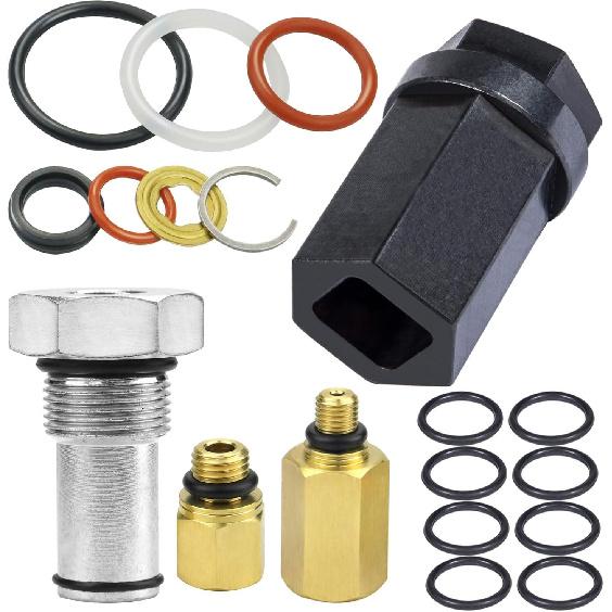 6.0L Diesel Fuel Rail Adapter, High Pressure Rail Adapter Leak Test Tool, Nozzle Cup Seal O-Ring Sleeve, Ford 6.0L Powerstroke Diesel Fuel Injector