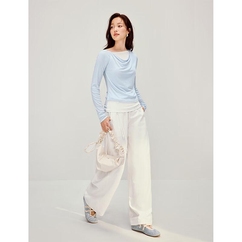 INMAN Women's Relaxed Fit Drawstring Curved Long Pants