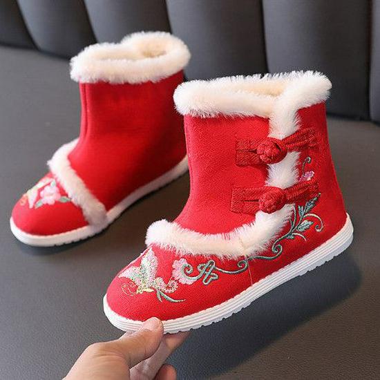 Mädchen Rote Bestickte Hanfu Winterstiefel – Chinesischer Ethnischer Stil