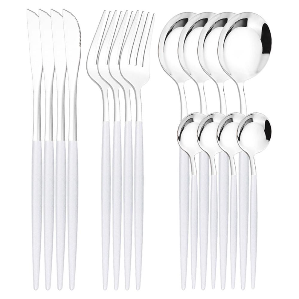 4 lidé Vysoce kvalitní sada nádobí z bílého zlata Nádobí z nerezové oceli Příbory Nůž Vidlička na kávu Lžíce Příbory Západní Kiechen stříbro