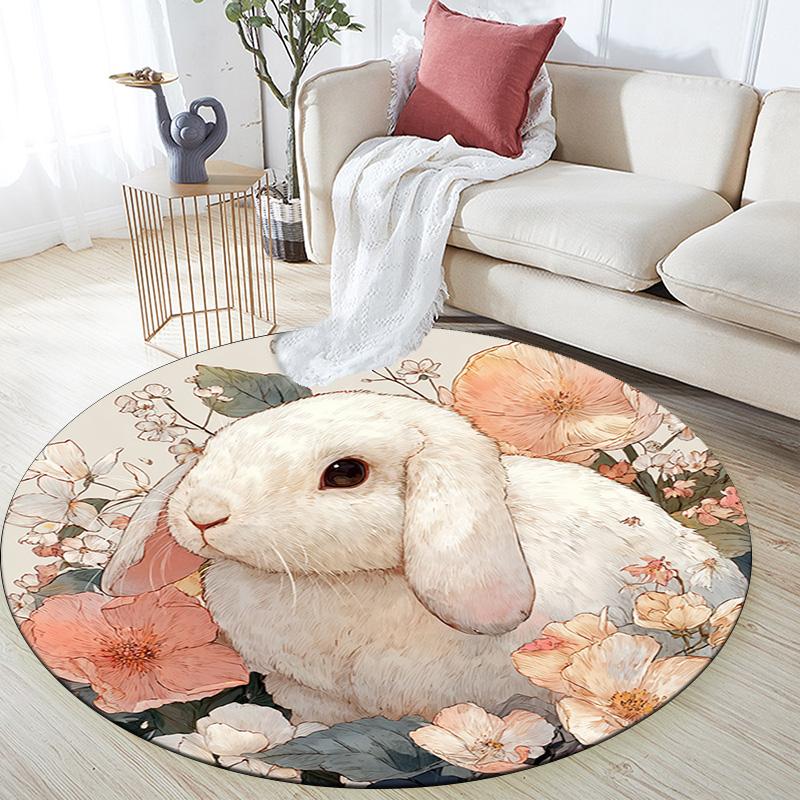 Bunny Round Area Rug,Carpet Rug for Living Room Bedroom Sofa Playroom Decor,Non-slip Floor Mat
