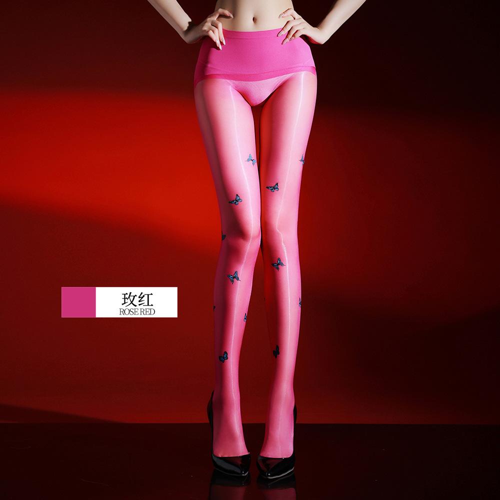 1D Butterfly Print Aurora Stockings, Giant Peak Jelly 360 Seamless Sexy Black Stockings With Open Crotch, Same Style As Popular