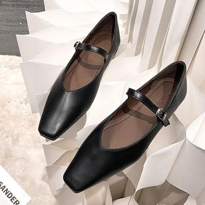 Sapatos Bailarinas Rasas de Bico Quadrado Femininos Novos Casuais Elegantes com Fivela Sapatos Mary Jane de Salto Baixo Calçado de Vestido Mujer