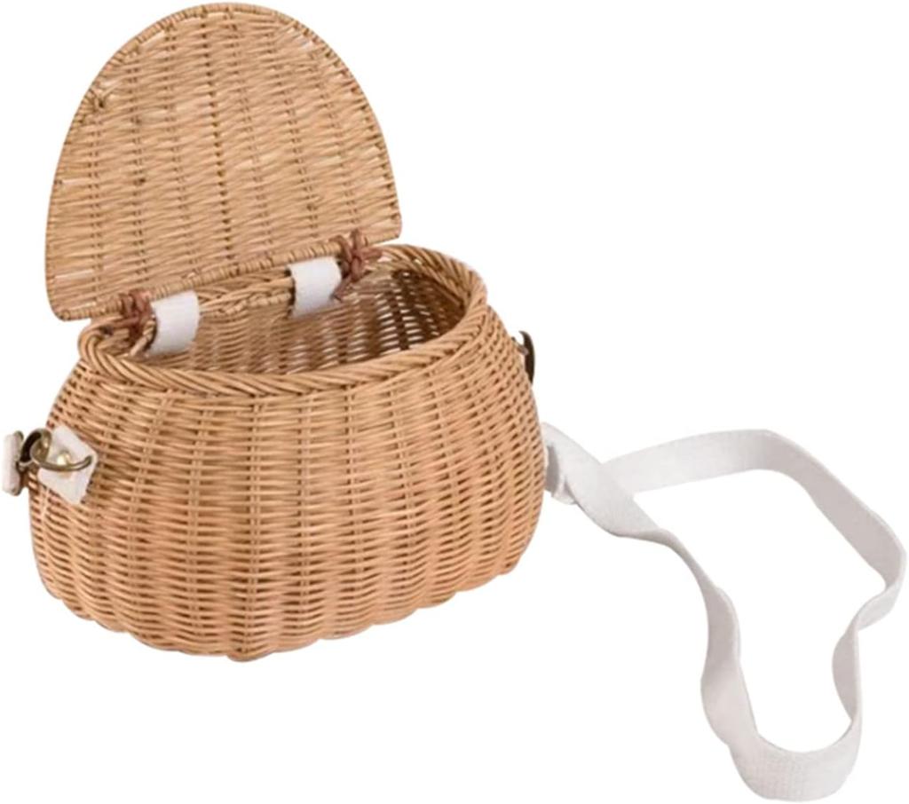 Wicker Baskets Kids Basket Wicker Basket Front Bicycle Storage Basket Wicker Straw Backpack Multi-use Picnic Basket for Girl Boy