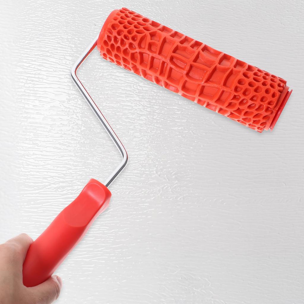 Housoutil Grain Pattern Paint Rubber Textured Pattern Roller with Handle for DIY Wall Decoration Roller, Material,