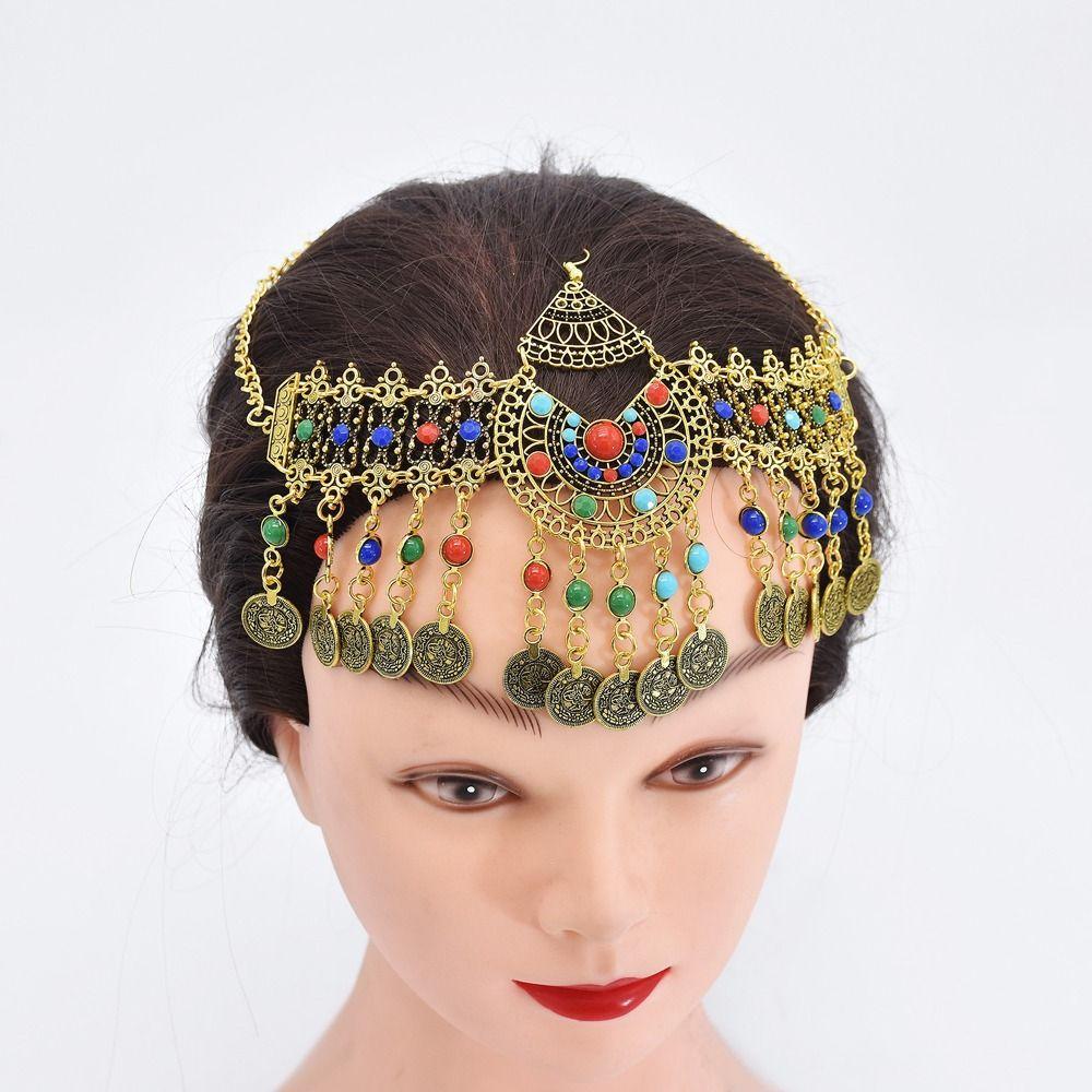 Tribal Indian Headdress Women Head Chain Bohemia Beads Headbands Hanfu Headwear Forehead Chain